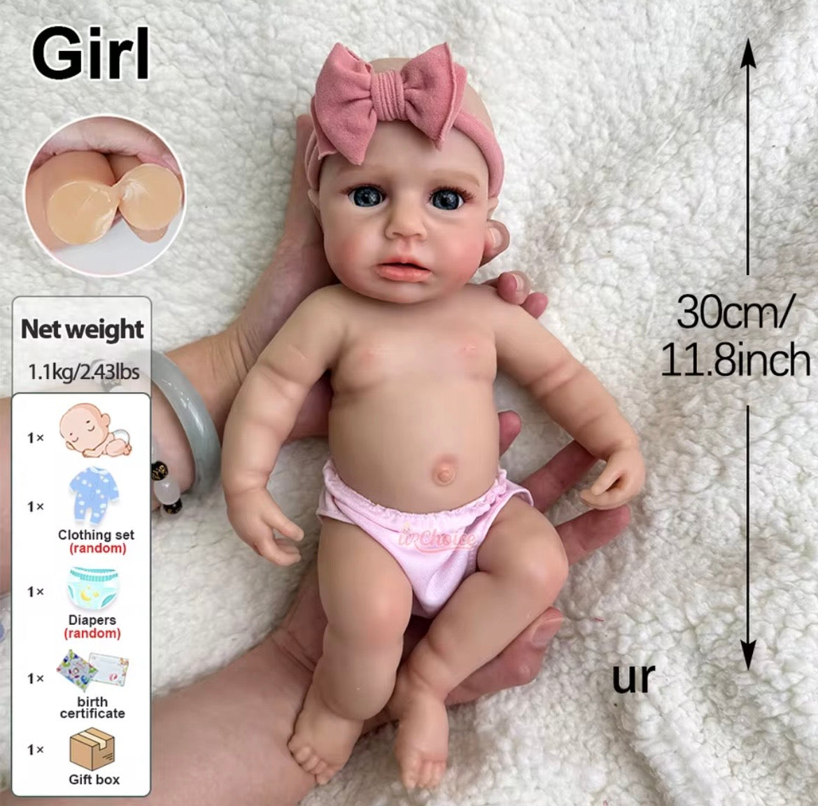 Muñeca realista de silicona de 12 pulgadas (30 Cm)