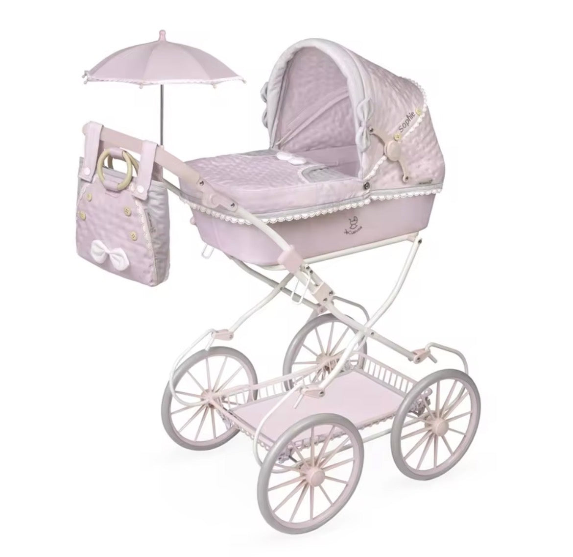 Coche de Muñeca Reborn Plegable con Sombrilla y Bolso – 48 cm