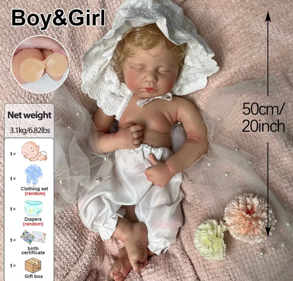 🍼Bebé Reborn Niño Dormidito – 50 cm | Realismo Premium