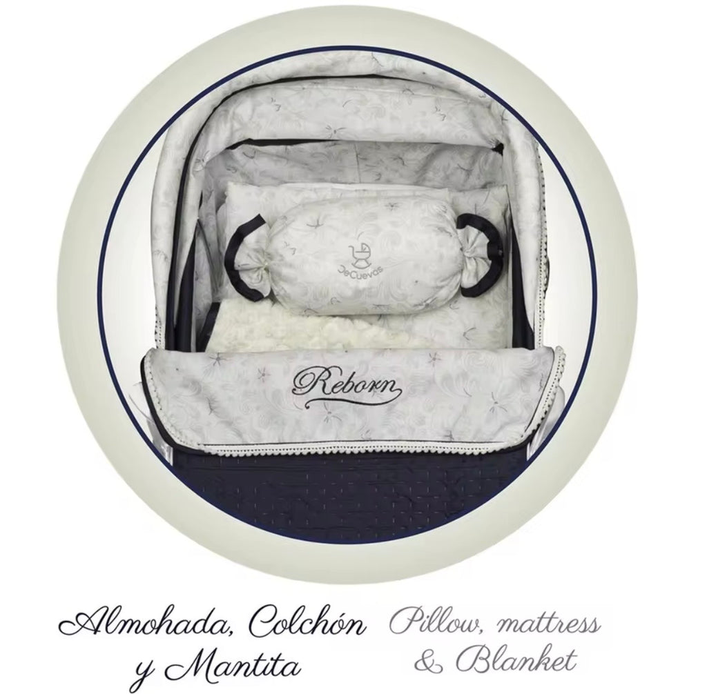 Coche Reborn Plegable Vintage con Sombrilla – 40x90x90 cm (Modelo Premium)