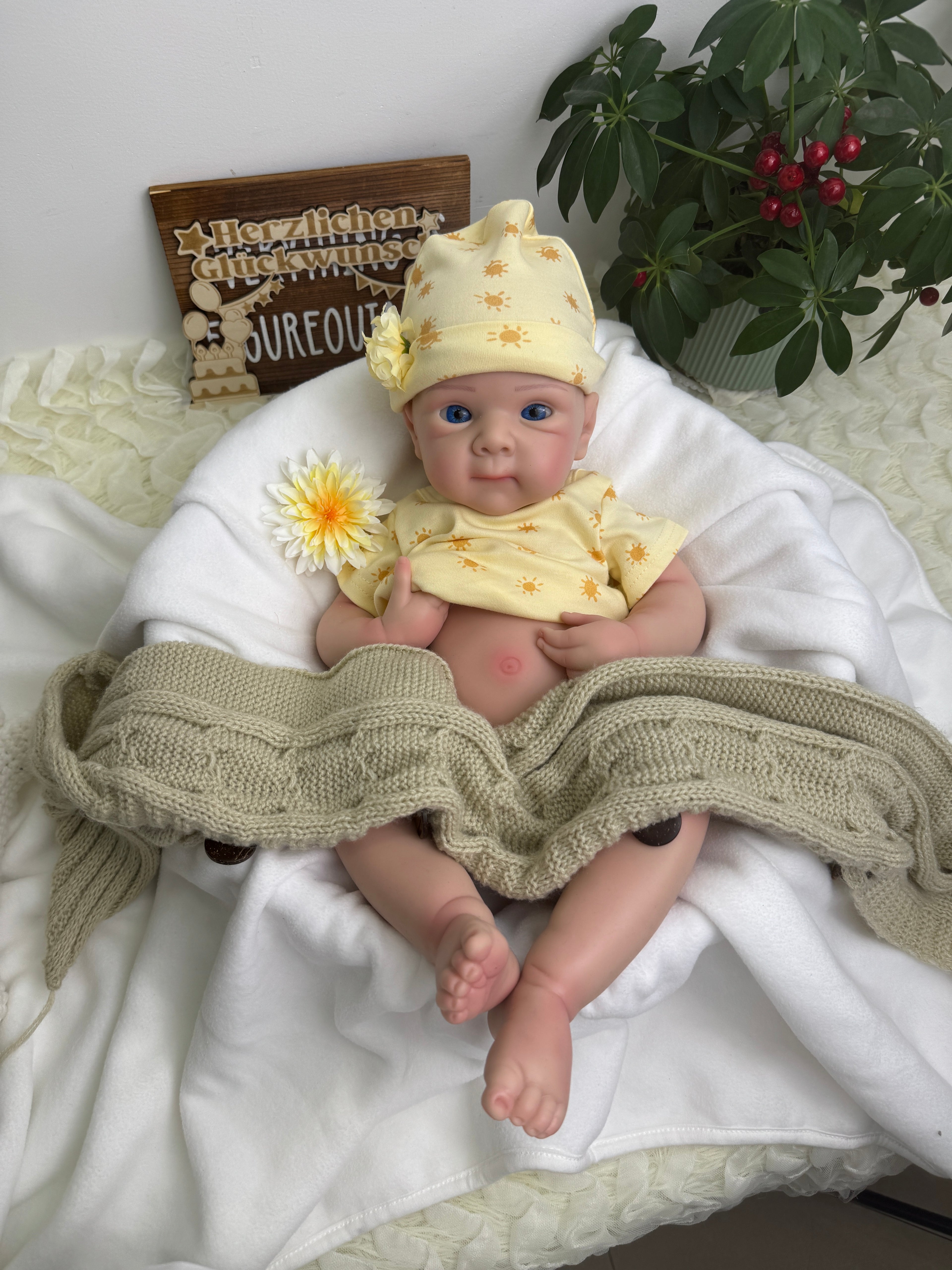 🍼Bebé Reborn de Silicona 48 cm – Ojos Azules, Pintado a Mano, Realismo Premium