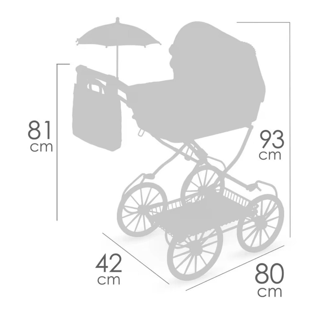 Coche de Muñeca Reborn Plegable con Sombrilla y Bolso – 48 cm